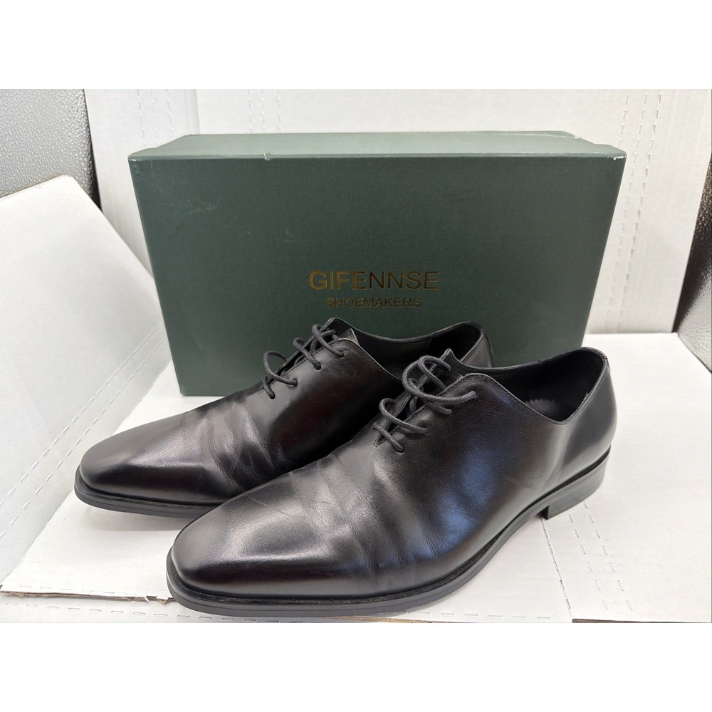 New With Box Gifennse Leather Oxford Style Men's Size 9 Black Dress Shoes